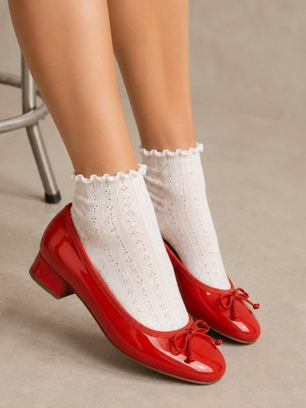 Anthropologie Bibi Lou Heeled Ballet Pumps in Red